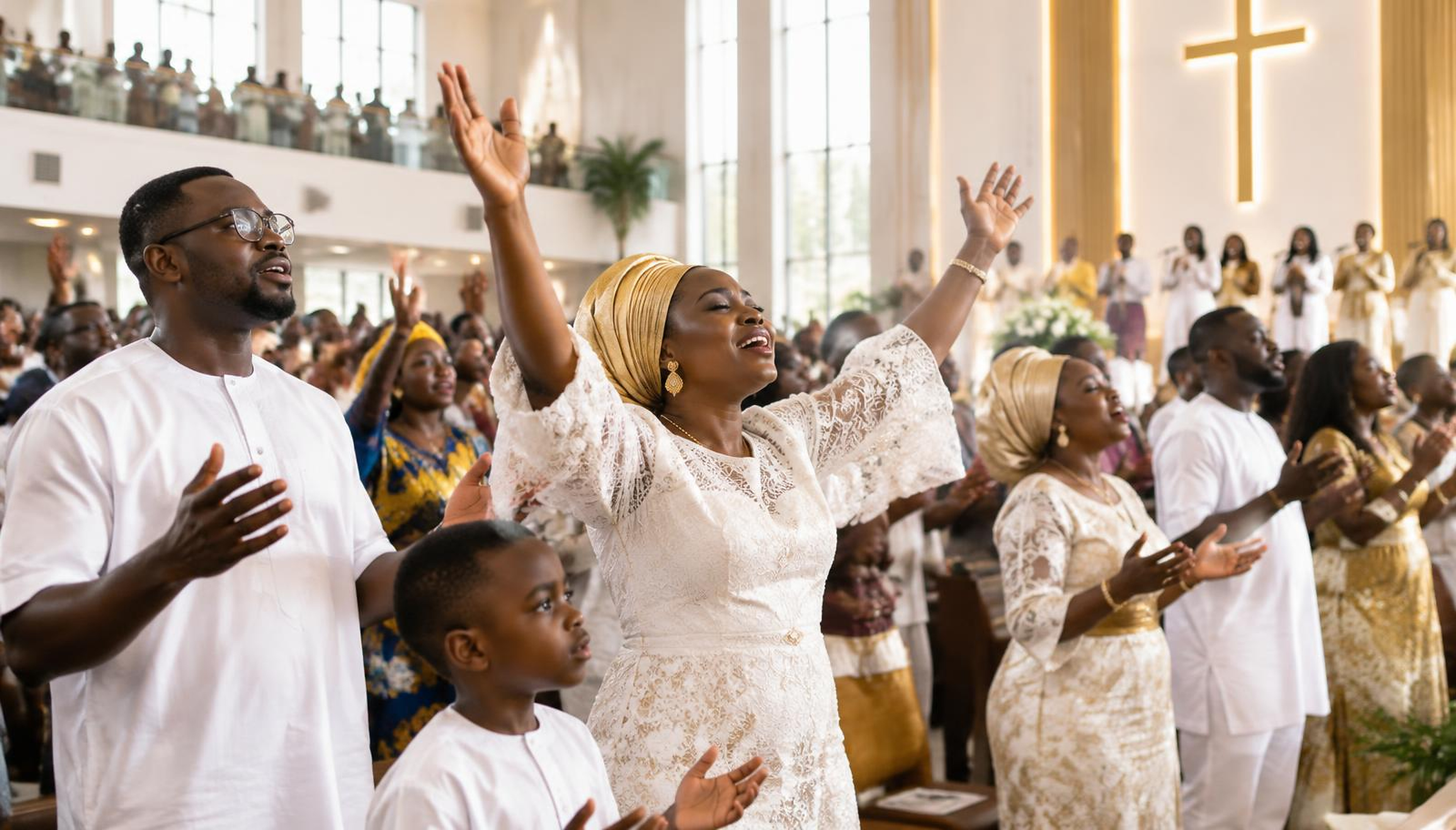 A joyful congregation worshipping together
